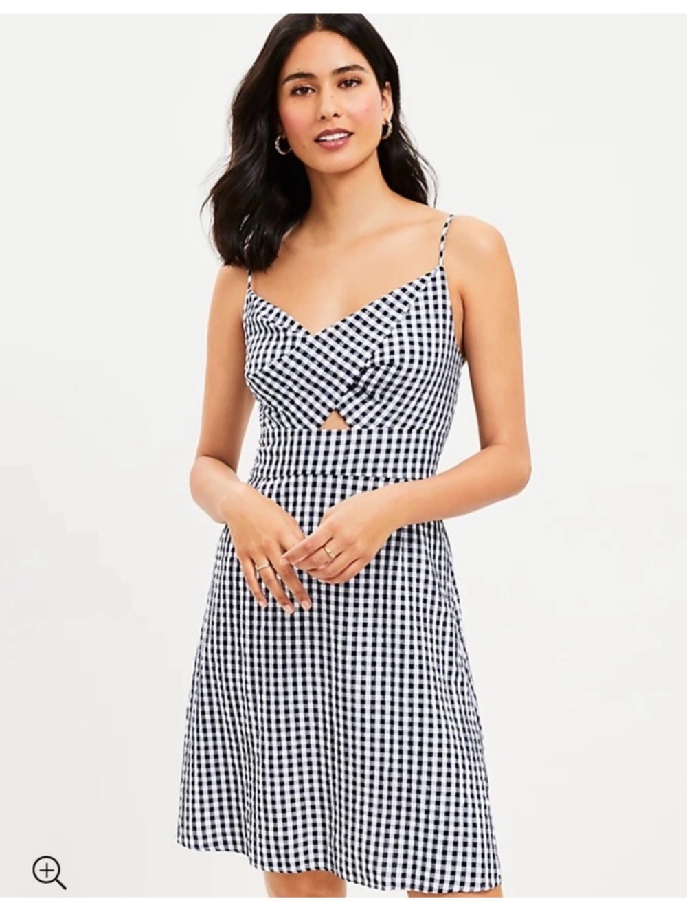 Loft Gingham Spaghetti-Strap A-Line Dress in Black and White